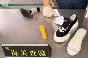 近日成都海关所属成都邮局海关在查验一票申报为休闲鞋的快件时发现两只...