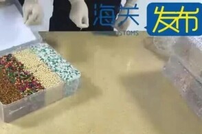 近日深圳邮局海关查获大麻毛重110278克含串珠和塑料盒重海关关员...